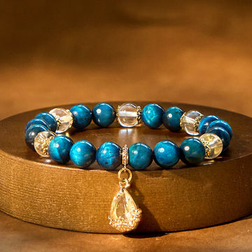 Blue Tiger Eye and Clear Quartz Water Drop Beaded Copper Bracelet