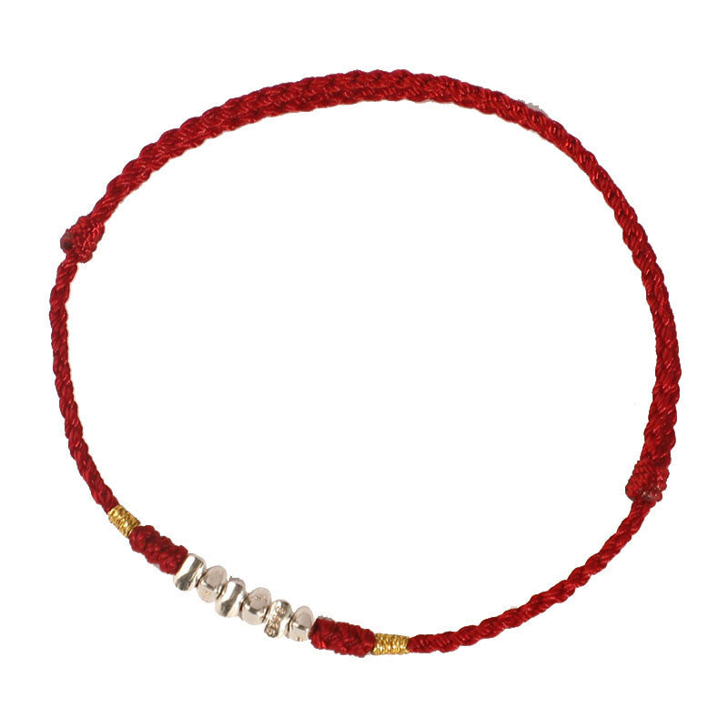 Minimalist Ultra-Thin Braided 925 Sterling Silver Red String Bracelet Anklet