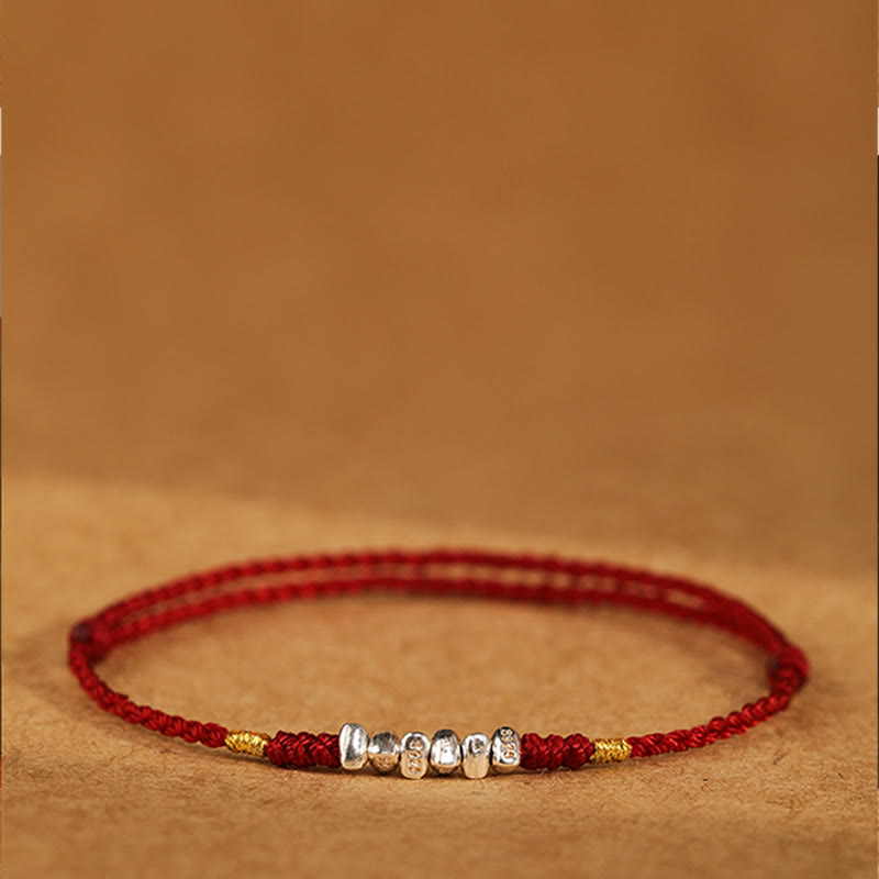 Minimalist Ultra-Thin Braided 925 Sterling Silver Red String Bracelet Anklet