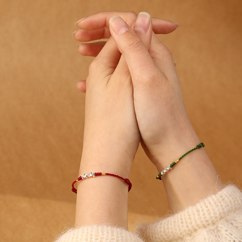 Minimalist Ultra-Thin Braided 925 Sterling Silver Red String Bracelet Anklet