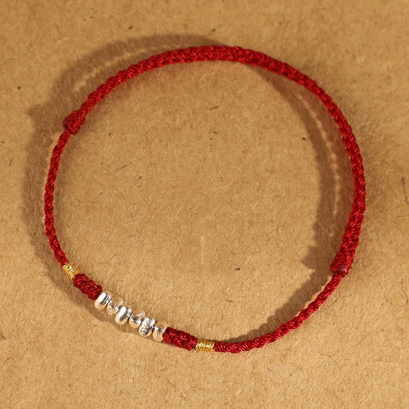 Minimalist Ultra-Thin Braided 925 Sterling Silver Red String Bracelet Anklet
