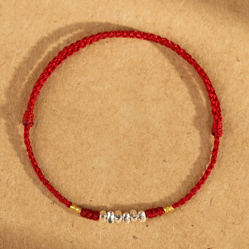 Minimalist Ultra-Thin Braided 925 Sterling Silver Red String Bracelet Anklet