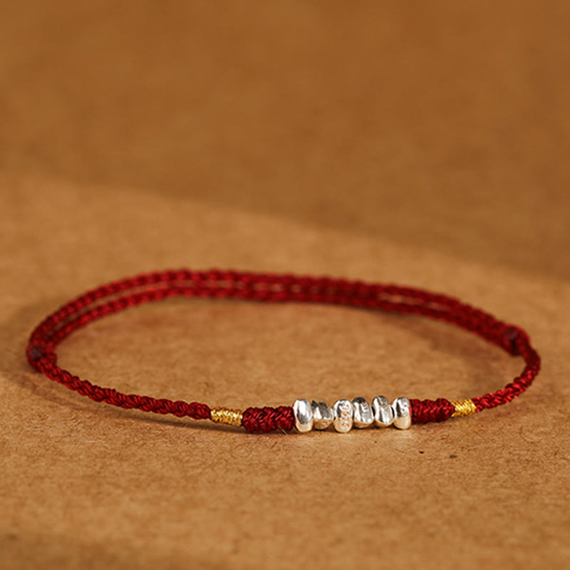 Minimalist Ultra-Thin Braided 925 Sterling Silver Red String Bracelet Anklet