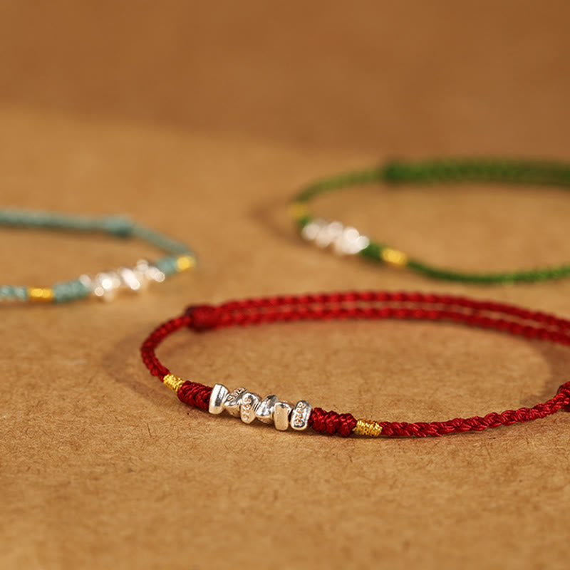 Minimalist Ultra-Thin Braided 925 Sterling Silver Red String Bracelet Anklet
