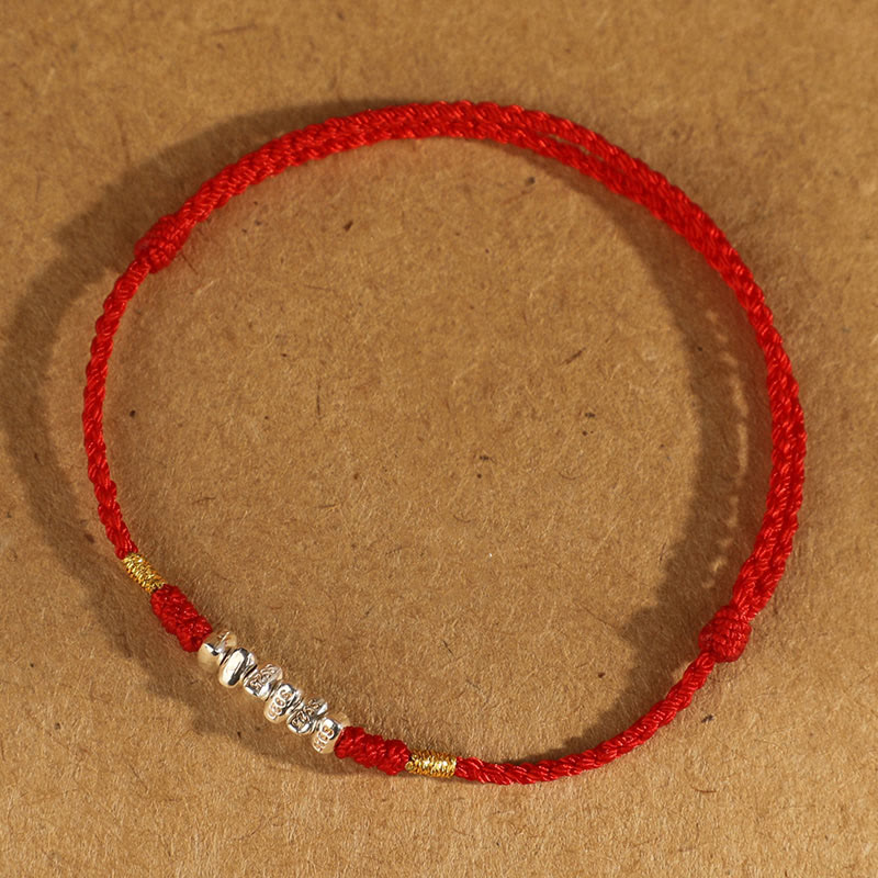 Minimalist Ultra-Thin Braided 925 Sterling Silver Red String Bracelet Anklet