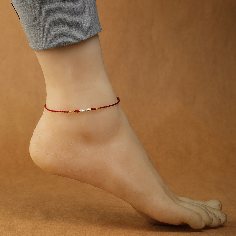 Minimalist Ultra-Thin Braided 925 Sterling Silver Red String Bracelet Anklet