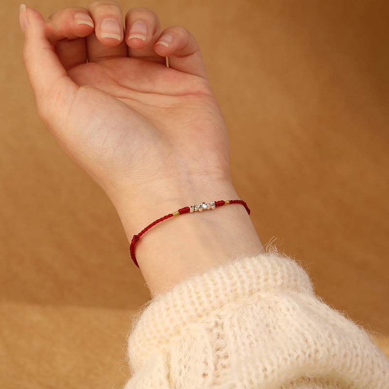 Minimalist Ultra-Thin Braided 925 Sterling Silver Red String Bracelet Anklet