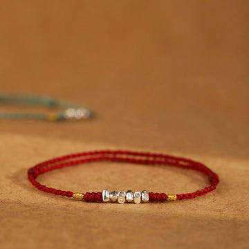 Minimalist Ultra-Thin Braided 925 Sterling Silver Red String Bracelet Anklet