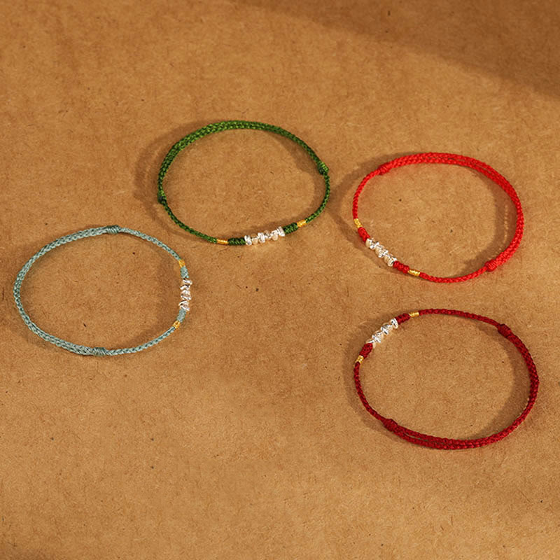 Minimalist Ultra-Thin Braided 925 Sterling Silver Red String Bracelet Anklet