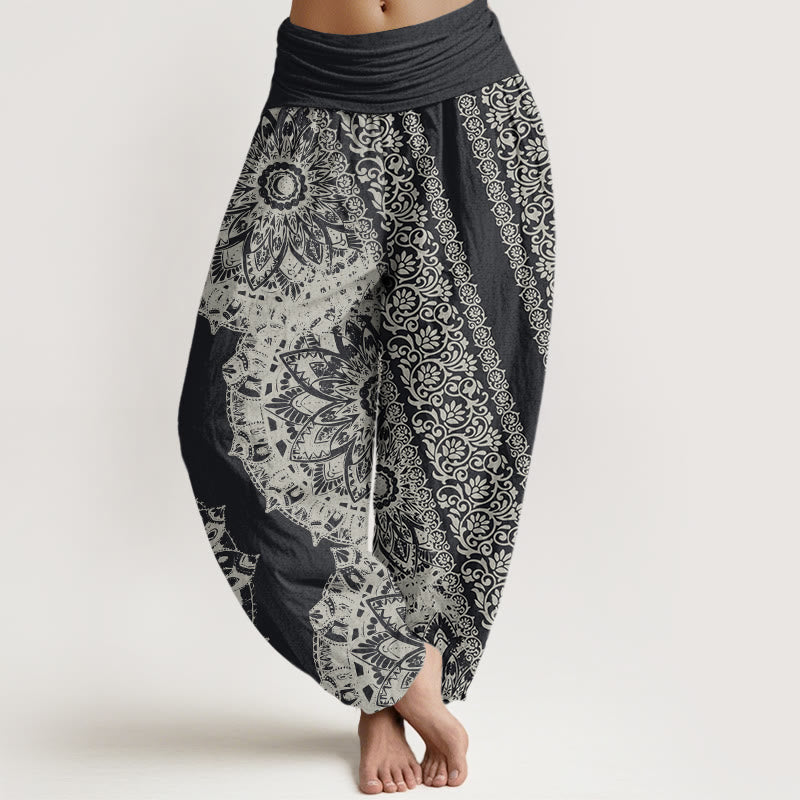 Fluid Stretch Mandala Print Meditation Harem Pants