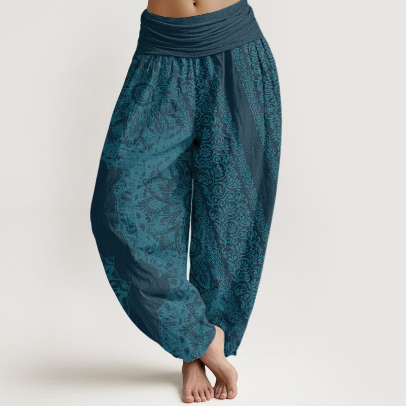Fluid Stretch Mandala Print Meditation Harem Pants