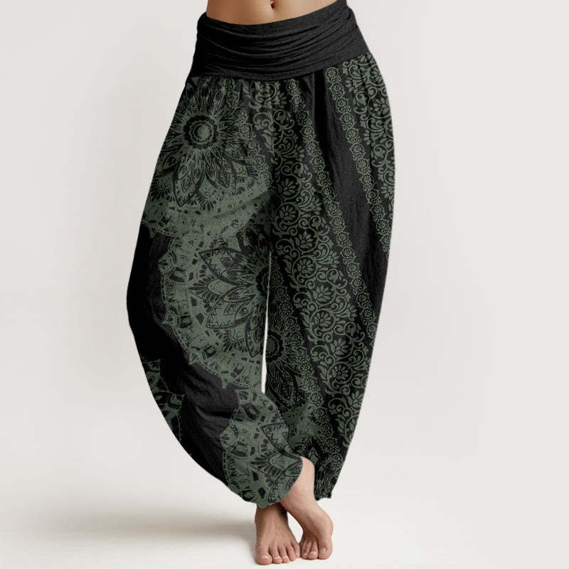 Fluid Stretch Mandala Print Meditation Harem Pants