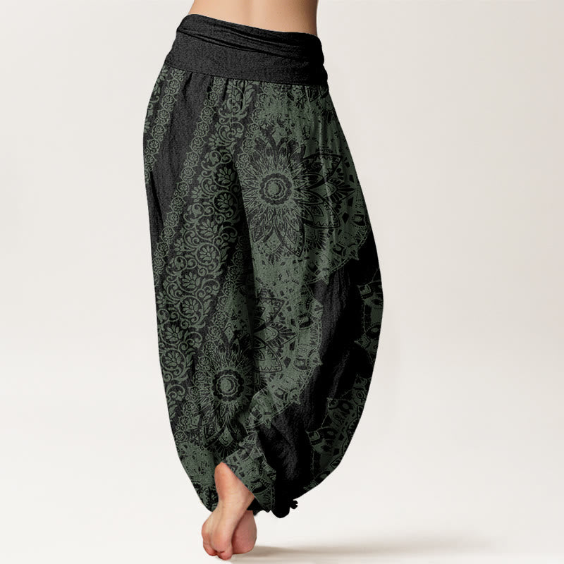 Fluid Stretch Mandala Print Meditation Harem Pants