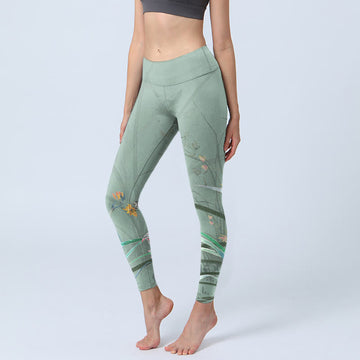 White Pink Orchids Leaves Print Gym Leggings Women's Yoga Pants