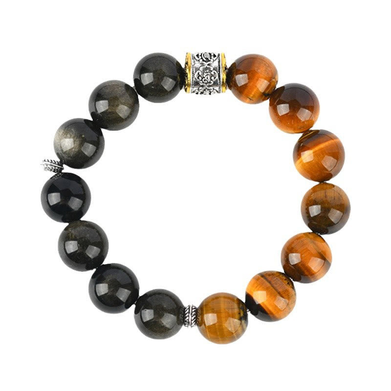 Tiger Eye Gold Sheen Obsidian Om Mani Padme Hum Bracelet