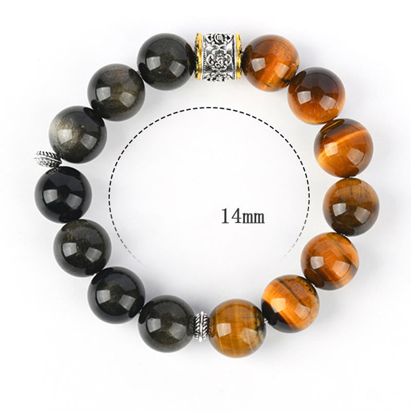 Tiger Eye Gold Sheen Obsidian Om Mani Padme Hum Bracelet