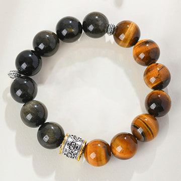 Tiger Eye Gold Sheen Obsidian Om Mani Padme Hum Bracelet