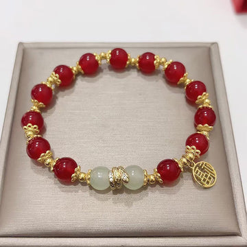 Red Agate Jade Fu Character Year of the Snake Calm Bracelet