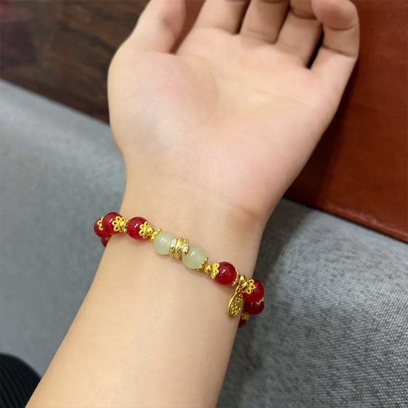 Red Agate Jade Fu Character Year of the Snake Calm Bracelet