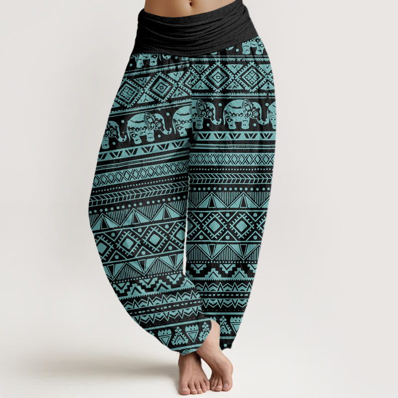 Cotton Casual Elephant Geometric Figure Women's Elastic Waist Harem Pants