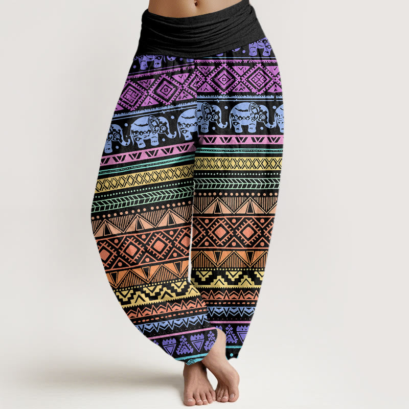 Cotton Casual Elephant Geometric Figure Women's Elastic Waist Harem Pants