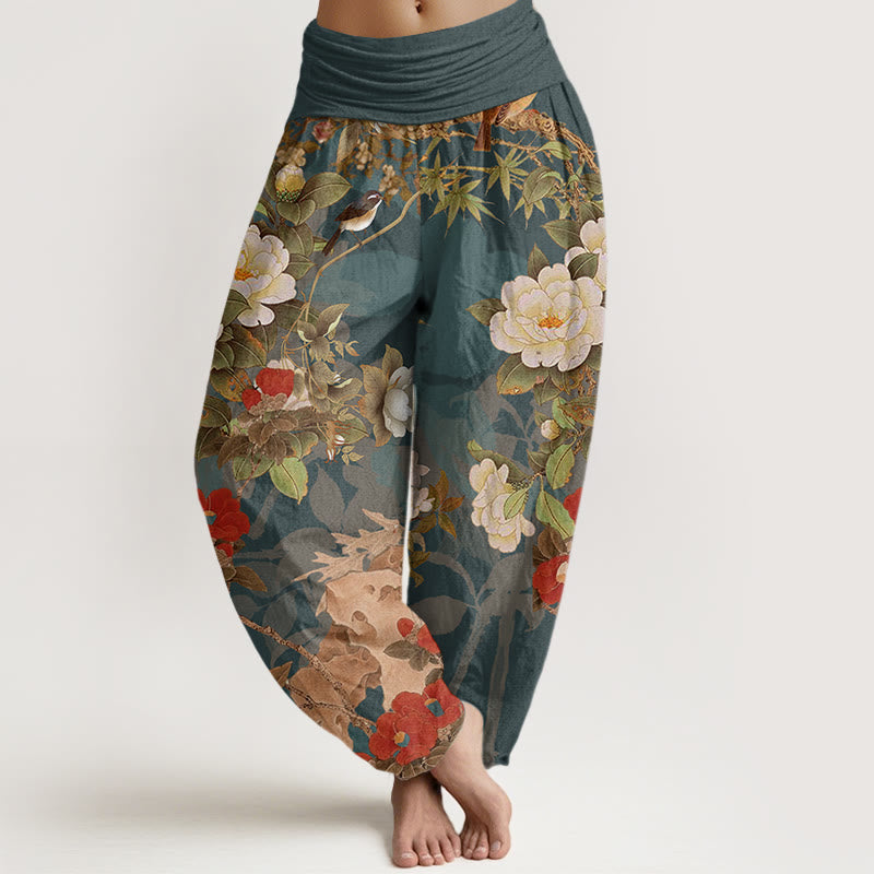 Breathable Cotton Peony Print Mindful Harem Pants
