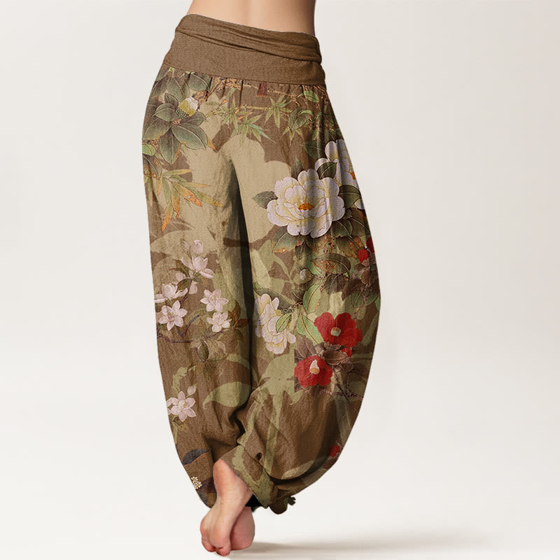 Breathable Cotton Peony Print Mindful Harem Pants
