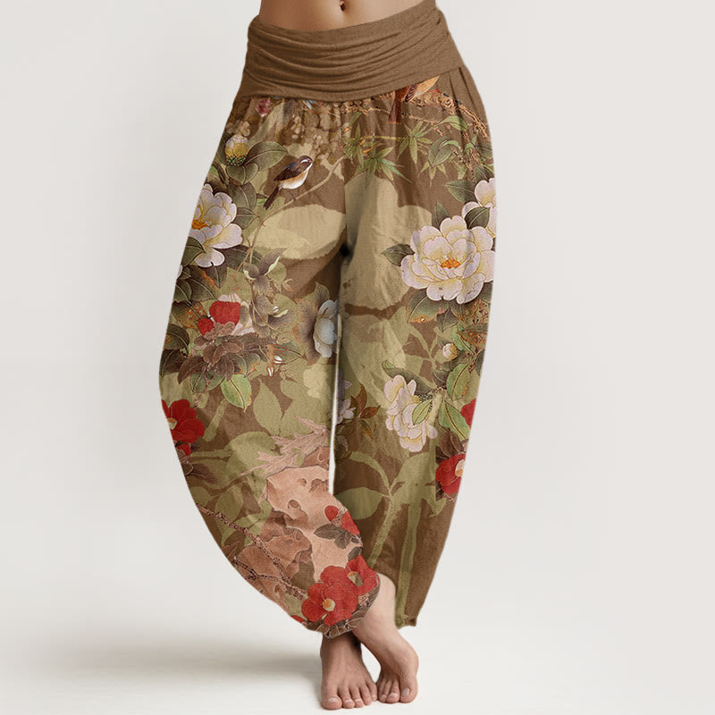 Breathable Cotton Peony Print Mindful Harem Pants
