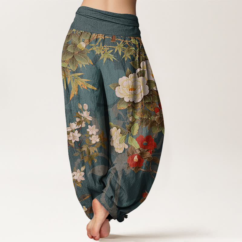 Breathable Cotton Peony Print Mindful Harem Pants
