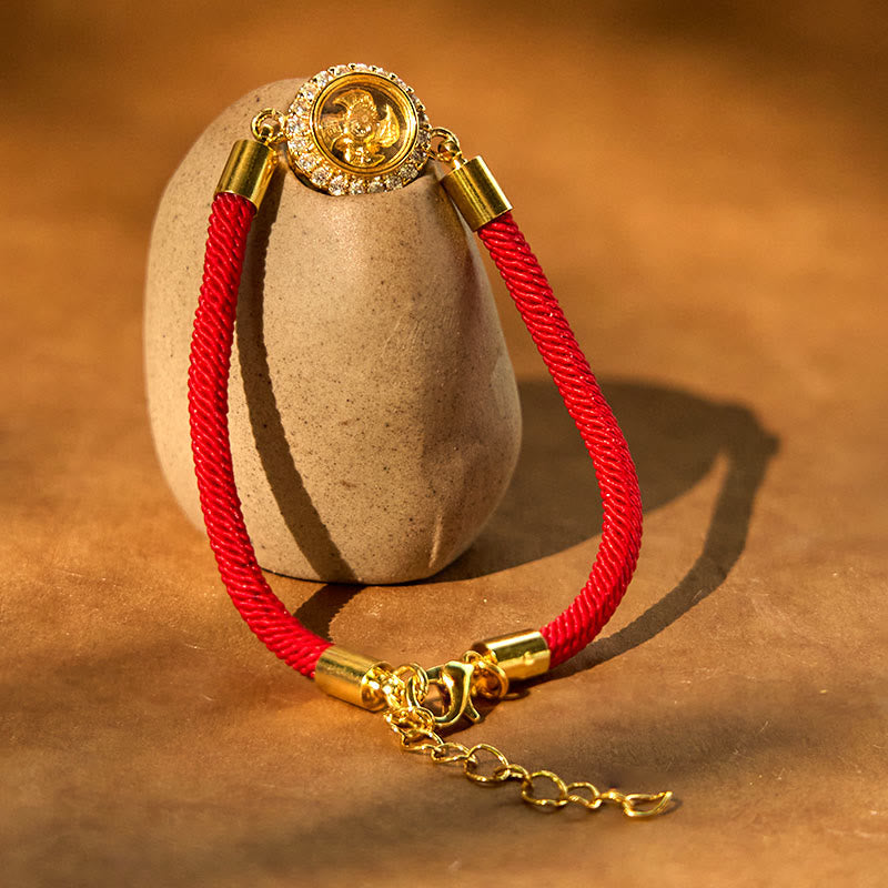 Rotatable Windmill Copper and Brass Braided Red String Bracelet