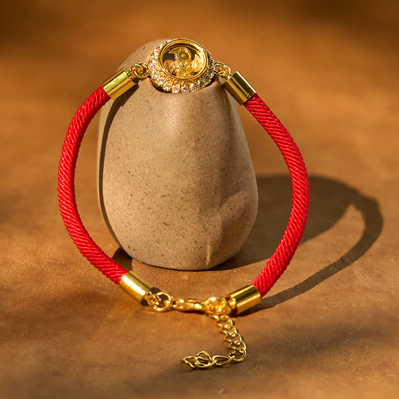 Rotatable Windmill Copper and Brass Braided Red String Bracelet