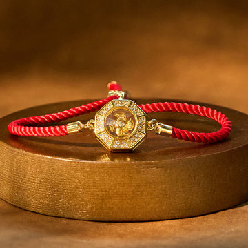 Kinetic Brass and Copper Rotatable Windmill Braided Red String Adjustable Bracelet