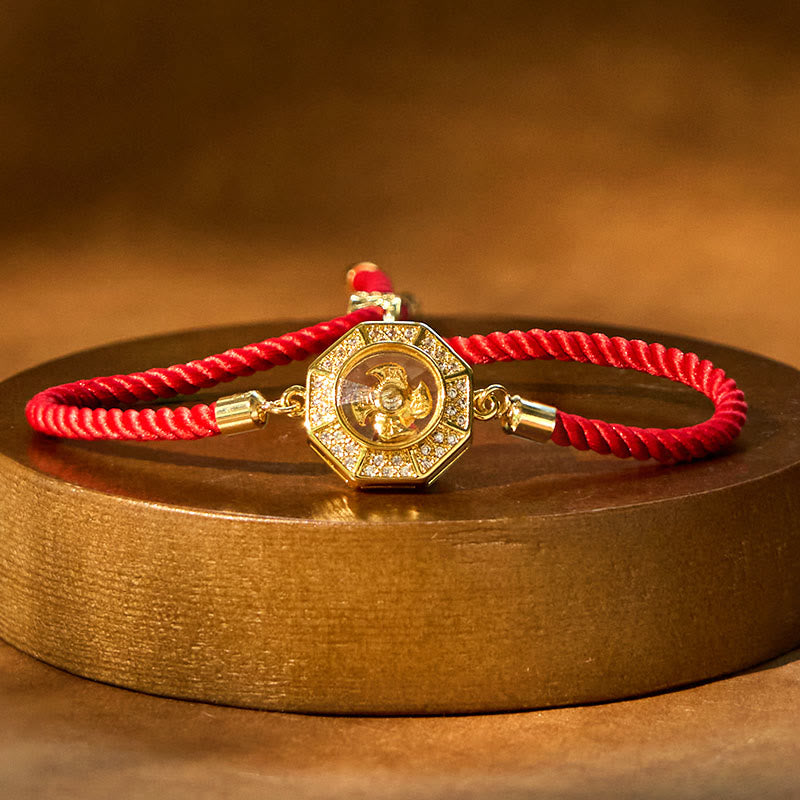 Kinetic Brass and Copper Rotatable Windmill Braided Red String Adjustable Bracelet