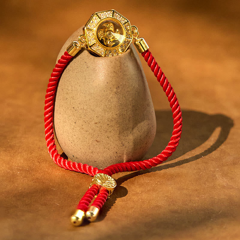 Kinetic Brass and Copper Rotatable Windmill Braided Red String Adjustable Bracelet