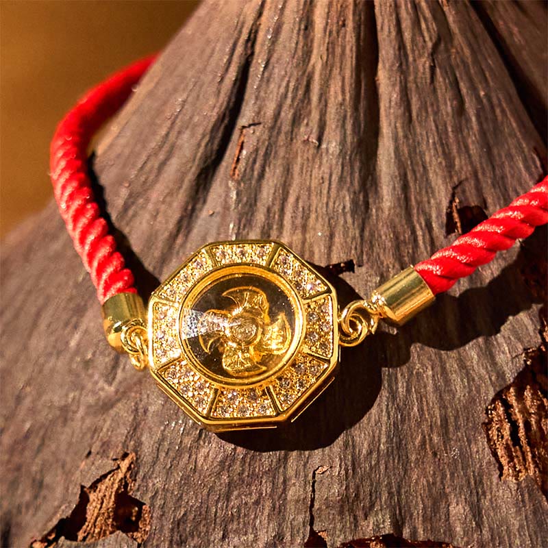 Kinetic Brass and Copper Rotatable Windmill Braided Red String Adjustable Bracelet