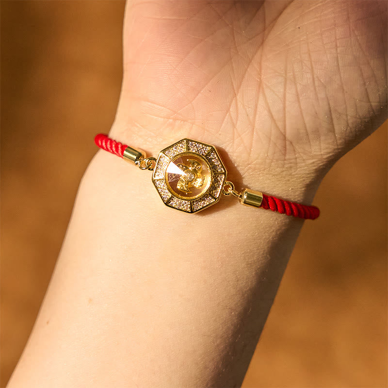 Kinetic Brass and Copper Rotatable Windmill Braided Red String Adjustable Bracelet
