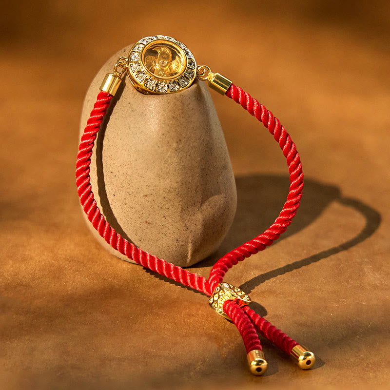 Rotatable Brass and Copper Windmill Braided Red String Adjustable Bracelet