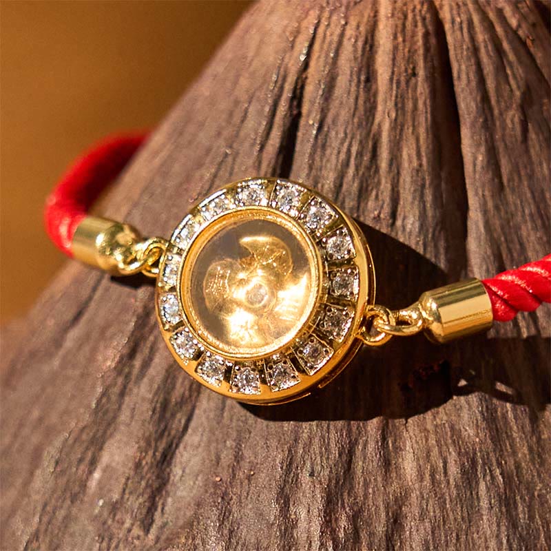 Rotatable Brass and Copper Windmill Braided Red String Adjustable Bracelet