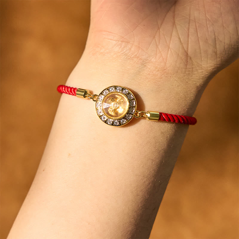 Rotatable Brass and Copper Windmill Braided Red String Adjustable Bracelet