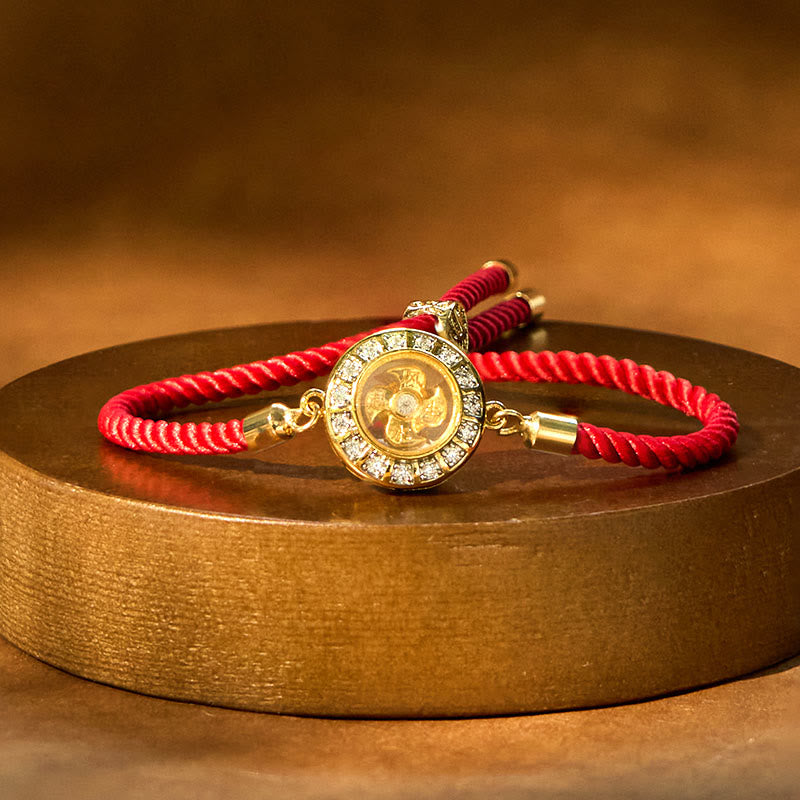 Rotatable Brass and Copper Windmill Braided Red String Adjustable Bracelet