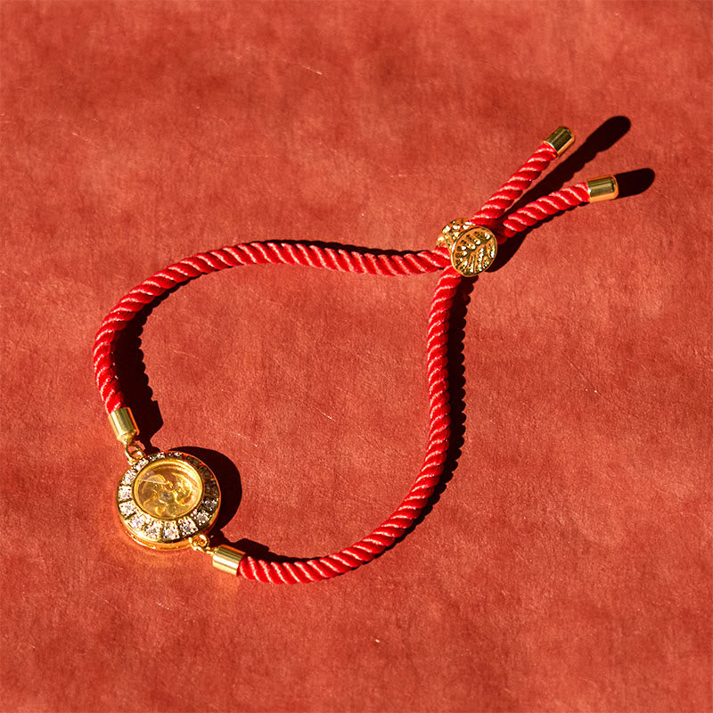 Rotatable Brass and Copper Windmill Braided Red String Adjustable Bracelet