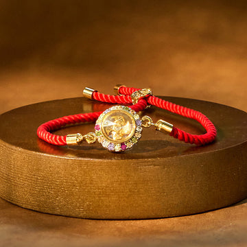 Rotatable Brass & Copper Windmill Fu Symbol Braided Red String Bracelet