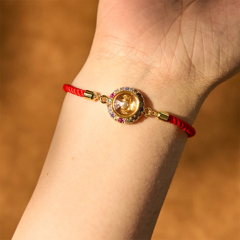 Rotatable Brass & Copper Windmill Fu Symbol Braided Red String Bracelet