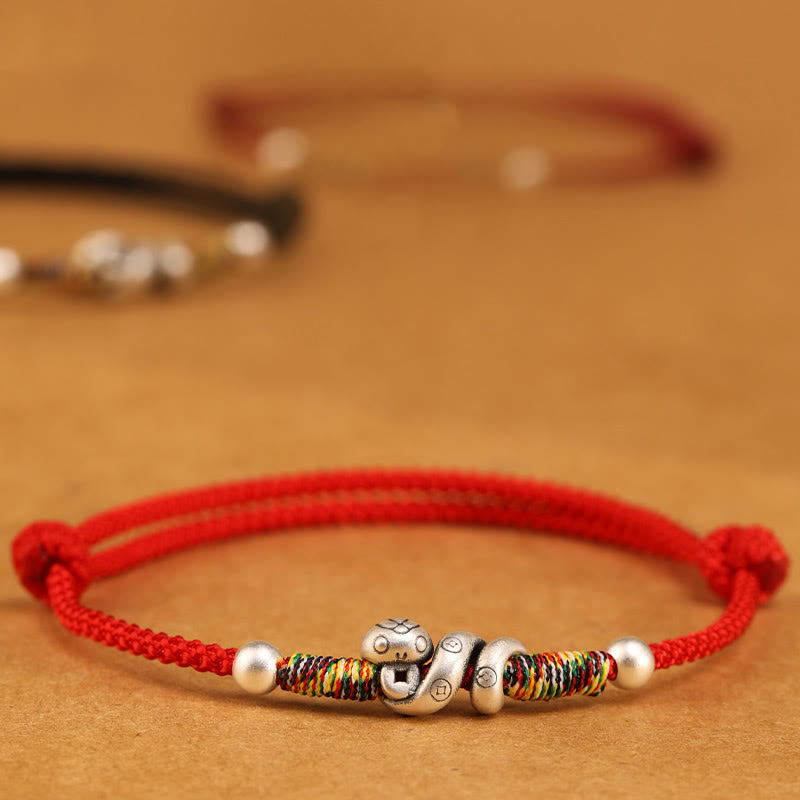 999 Sterling Silver Snake Red String Woven Anklet - Year of the Snake