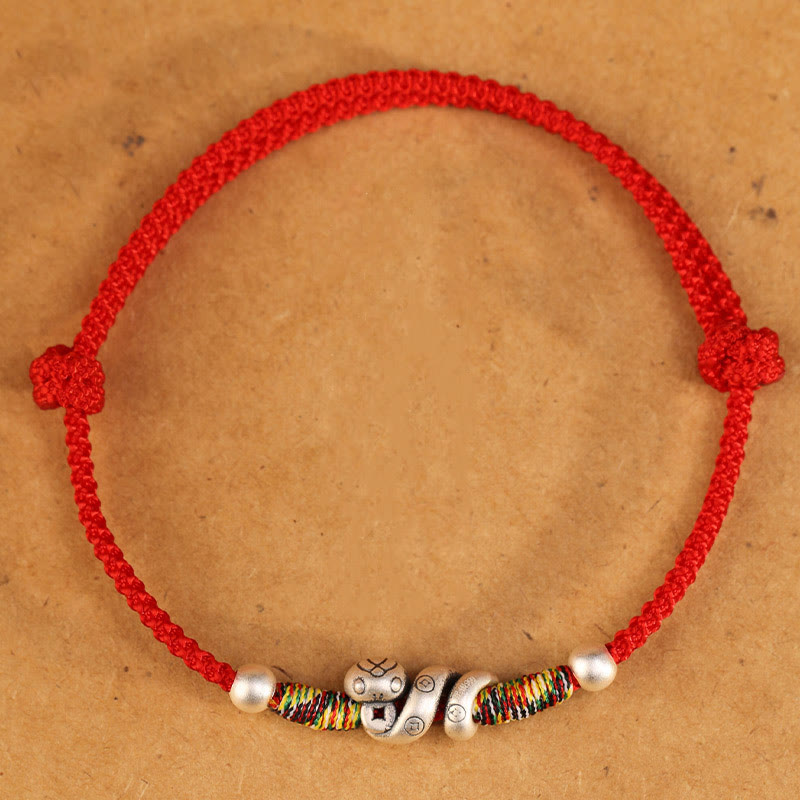 999 Sterling Silver Snake Red String Woven Anklet - Year of the Snake