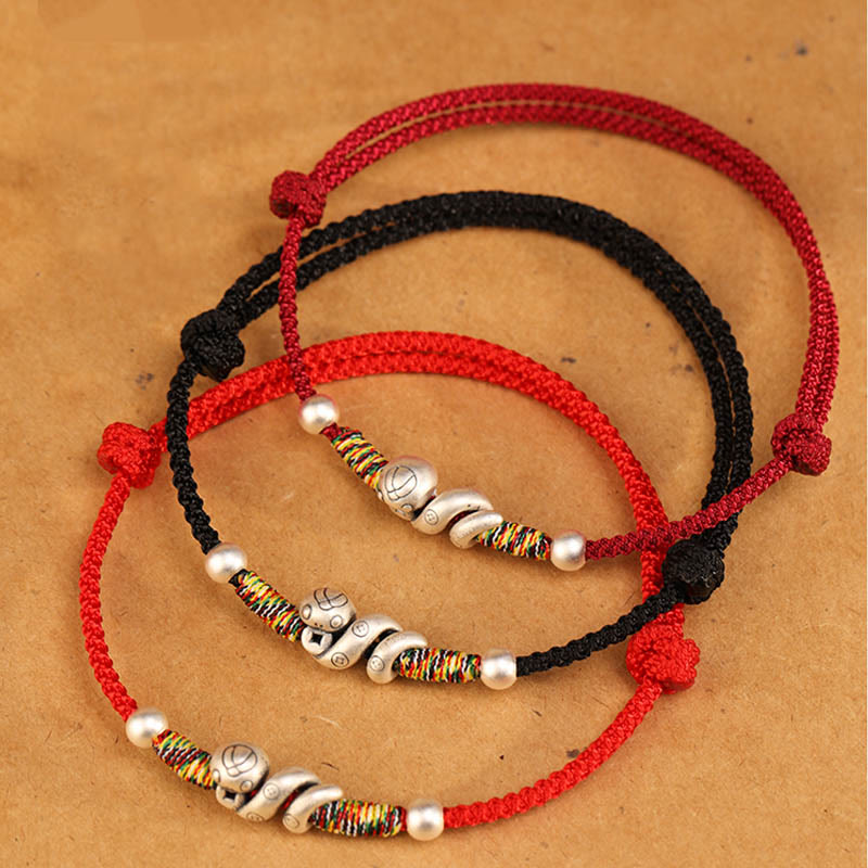 999 Sterling Silver Snake Red String Woven Anklet - Year of the Snake