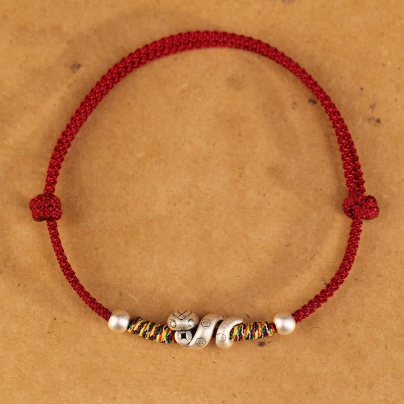 999 Sterling Silver Snake Red String Woven Anklet - Year of the Snake