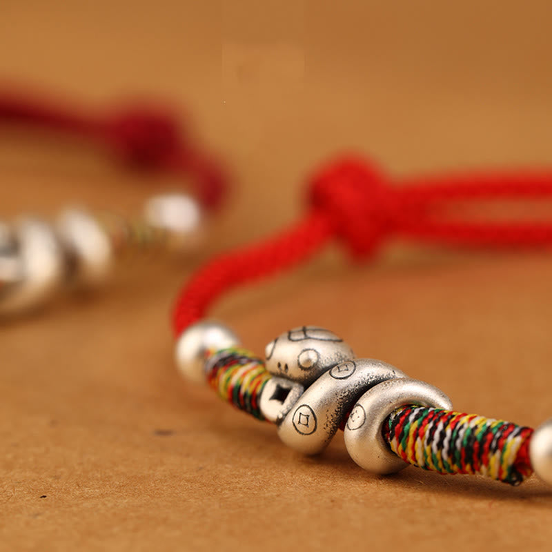 999 Sterling Silver Snake Red String Woven Anklet - Year of the Snake