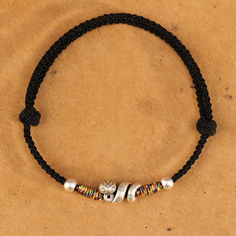 999 Sterling Silver Snake Red String Woven Anklet - Year of the Snake