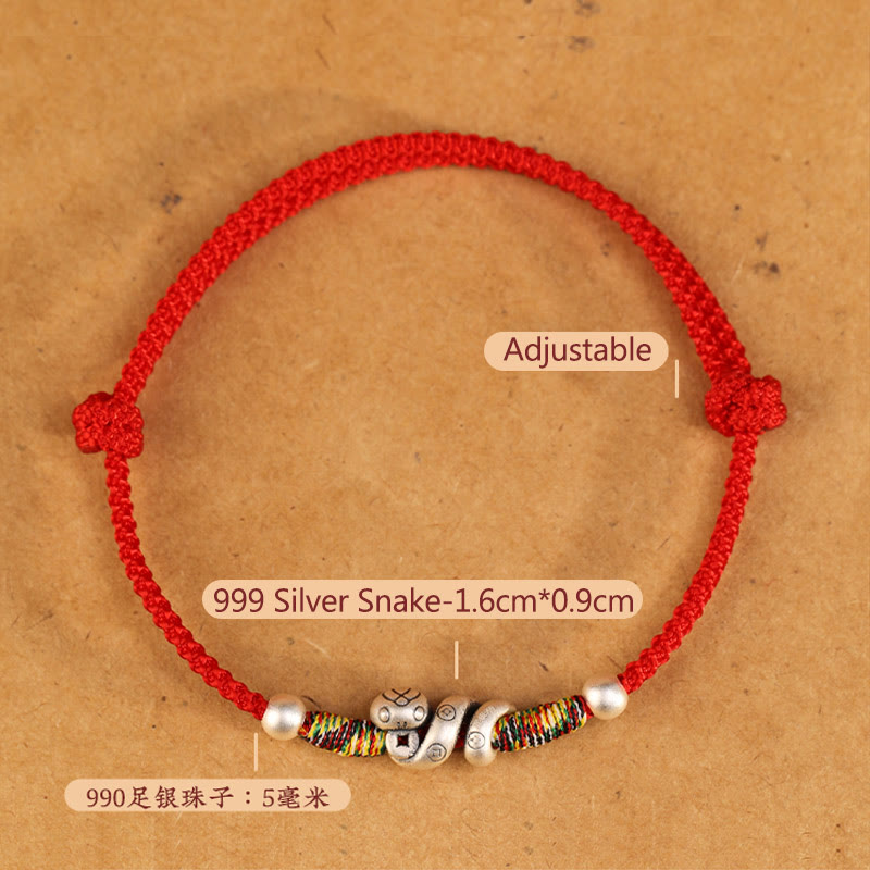 999 Sterling Silver Snake Red String Woven Anklet - Year of the Snake